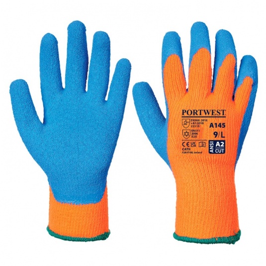 Portwest A145 Thermal Crinkle Latex Grip Orange and Blue Gloves